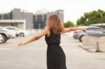 The Girl At The Car Park Stock Photo