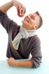 Smiling Young Man Going To Eat Apple Stock Photo