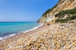 Coast Landscape With Stony Beach And Blue Sea Stock Photo