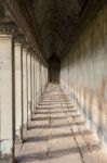 Ancient Corridor At Angkor Wat Stock Photo