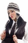 Young lady Wearing Woolen Cap Stock Photo