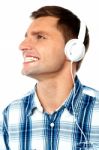 Young Man Listening Music Stock Photo