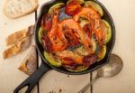 Roasted Shrimps With Zucchini And Tomatoes Stock Photo