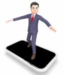 Character Smartphone Indicates World Wide Web And Business 3d Re Stock Photo