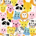 Watercolour Cute Animal Faces Pattern Seamless Stock Photo