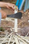 Making Rice Cooked In Bamboo Stock Photo