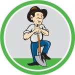 Farmer Shovel Standing Cartoon Stock Photo