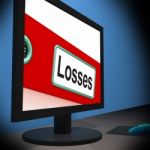 Losses On Monitor Shows Financial Crisis Stock Photo