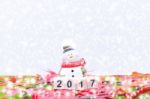 Merry Christmas And Happy New Year Background  And Number 2017 Text Stock Photo