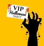 Zombie Hand Holding Vip Card For Halloween Day Stock Photo