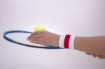 Woman Hands With Tennis Racket Stock Photo