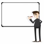 Cartoon Businessman Writing Whiteboard Stock Photo