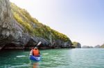 Mother And Daughter Travel By Kayak Stock Photo