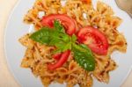 Italian Pasta Farfalle Butterfly Bow-tie And Tomato Sauce Stock Photo