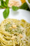 Italian Traditional Basil Pesto Pasta Ingredients Stock Photo