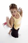 High Angle View Of Sexy Woman With Shopping Bag Stock Photo