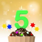 Five Candle On Cupcake Shows Decorated Food Or Party Stock Photo