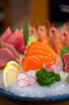 Japanese Style Assorted Sashimi Dish Stock Photo