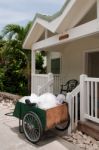 Cleaning Cart Outside Villa Stock Photo