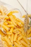 Italian Pasta Penne With Wheat Stock Photo