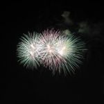 Three Star Firework Explode On Night Sky Stock Photo