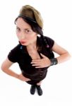 Beautiful Young Woman With Army Cap Stock Photo