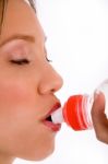 Close Up Of Woman Drinking Water Stock Photo