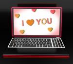 I Love You Key Laptop Message Shows Loving Or Romance Stock Photo