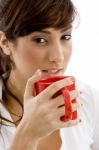 Woman Drinking Coffee Stock Photo