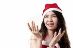 Young Girl With Christmas Hat Stock Photo