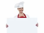 Matured Cook Holding Blank Board Stock Photo