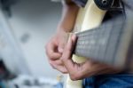 Blues Slide Guitar,electric Guitar Player Performing Song With Slider Stock Photo