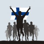 Winner Of The Athletics Competition With The Finland Flag At The Stock Photo