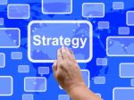 Strategy Touch Screen Shows Business Solution Or Management Goal Stock Photo