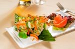 Shrimps And Vegetables Skewers Stock Photo