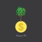 Plant Growing Out Of Gold Coins  Illustration  Stock Photo