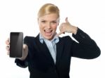 Woman Showing New Iphone To Camera Stock Photo