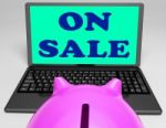 On Sale Laptop Shows Internet Discounts And Specials Stock Photo