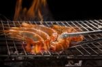 Shrimp ,prawn Grilled On Barbecue Stove Stock Photo