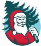 Santa Claus Carrying Christmas Tree Retro Stock Photo