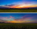 Beautiful Sunset Sky And Rice Field Stock Photo