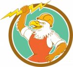 Bald Eagle Electrician Lightning Bolt Circle Cartoon Stock Photo