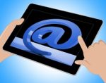 At Sign Mean Email Correspondence On Web Tablet Stock Photo