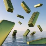 Gold Bar Sinking Showing Depression Stock Photo