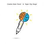 Creative Brain Pencil Logo Design Stock Photo