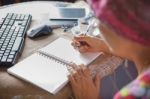 Woman Writing Shot Memories Note On White Paper With Relaxing Time And Emotion Stock Photo