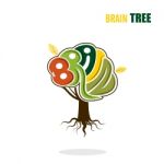 Abstract Brain Tree Logo Template.think Green Concept Stock Photo