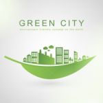 Isolated City Buildings On Green Leaf Design Stock Photo