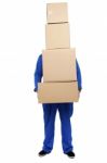 Young Man Holding Cardboard Box Stock Photo