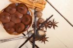 Chocolate Vanilla And Spices Cream Cake Dessert Stock Photo